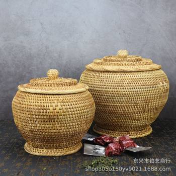 Vietnam rattan fruit basket living room round covered fruit plate Tiantan jar snacks candy storage basket