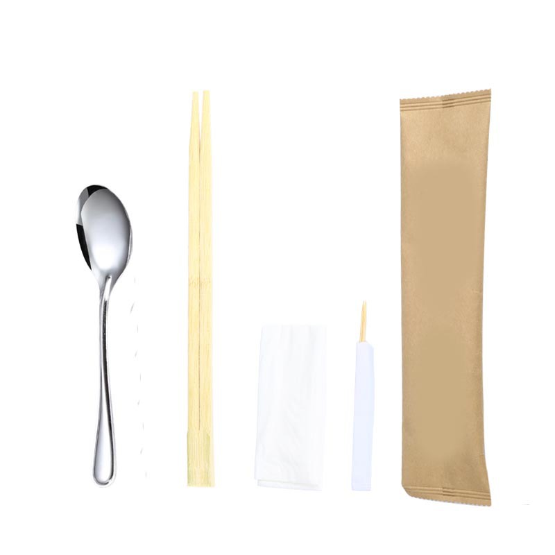 Wholesale Disposable Chopsticks Set Stainless Steel Tableware Set Takeaway Spoon Tableware Pack Disposable Tableware Set