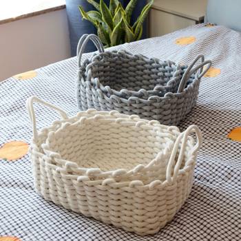 Storage Basket Nordic Ins Style Cotton Thread Hand-Woven Desktop Storage Basket for Miscellaneous Items and Snacks Storage Basket