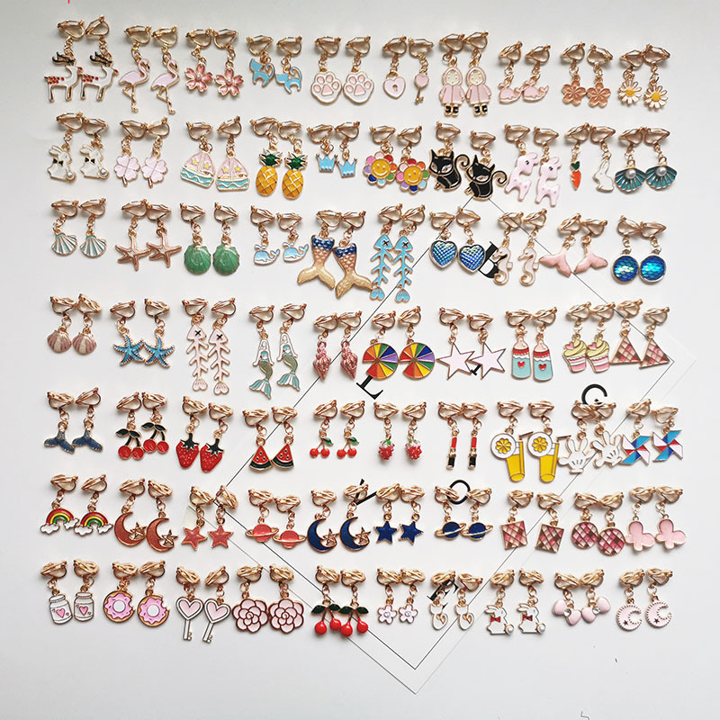 K-Style of Simple and Cute Earrings Cartoon Non-Pierced Ear Clips Fresh Student Kidsren Short Popular Same Style Earrings 2