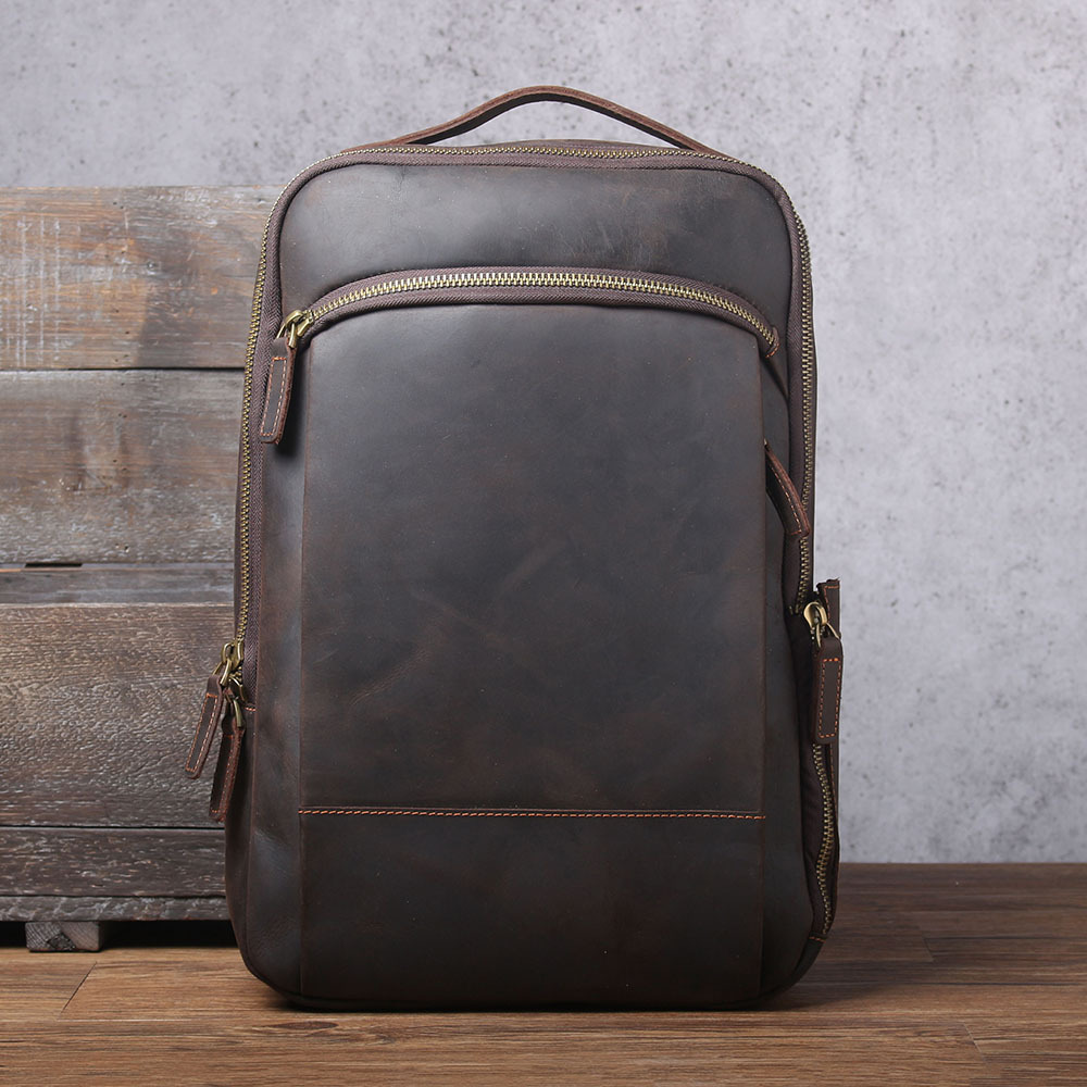 Balo Da Thật Nam Phong Cách Retro Đựng Laptop Du Lịch Da Bò Màu Nâu