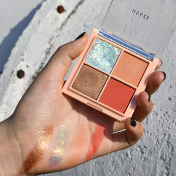 Makeup HDKD mini four-color eye shadow plate earth color sequins glitter student ins affordable eye shadow small plate 6011