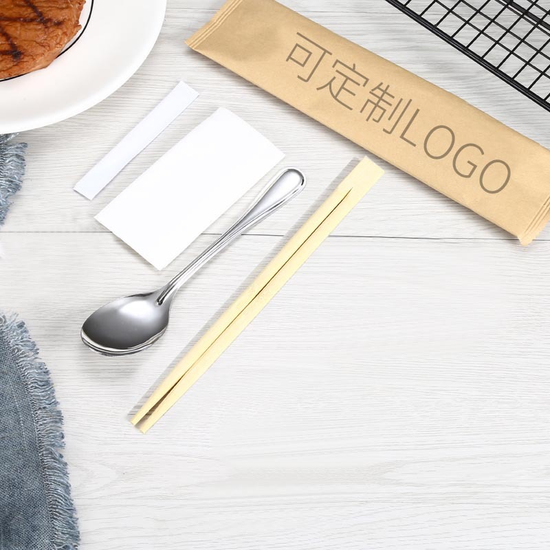 Wholesale Disposable Chopsticks Set Stainless Steel Tableware Set Takeaway Spoon Tableware Pack Disposable Tableware Set