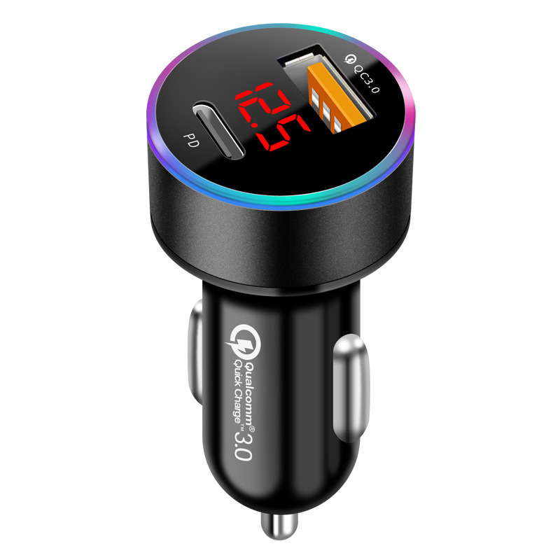 New PD car charger QC3.0 car charger dual USB car charger fast charge Type-c fast charge PD digital display car charger