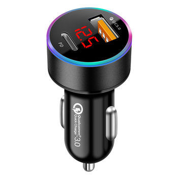 New PD car charger QC3.0 car charger dual USB car charger fast charge Type-c fast charge PD digital display car charger