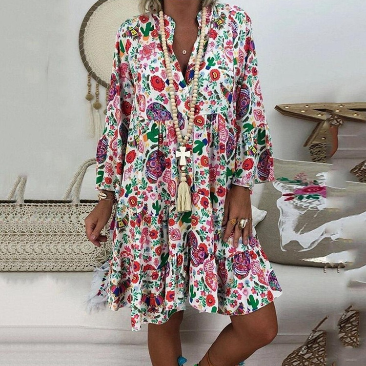 Loose Fit Floral Print V Neck Maxi Dress for Women Summer Casual Wear Available in Multiple Colors and Sizes Wholesale