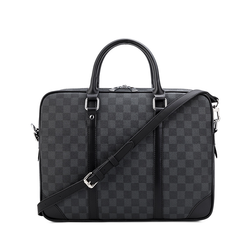 LVALUE European and American Fashion Big Brand Men's Bag Black Plaid Business Computer Bag Men's Old Flower Portable Briefcase