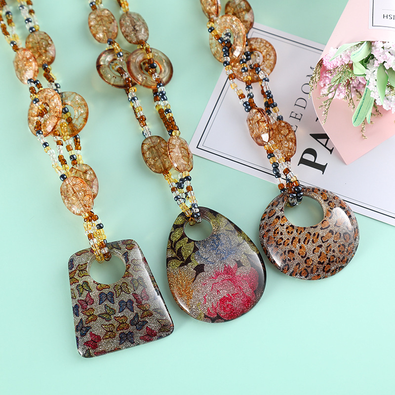 Necklace elegant long retro ethnic style sweater chain internet celebrity TikTok live cotton and linen clothing accessories artistic jewelry