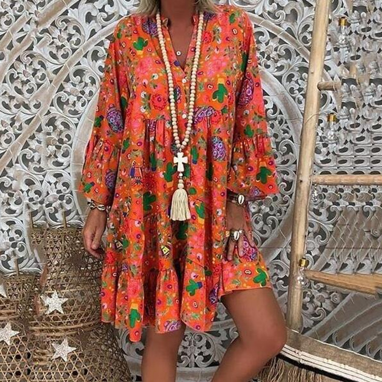 Loose Fit Floral Print V Neck Maxi Dress for Women Summer Casual Wear Available in Multiple Colors and Sizes Wholesale