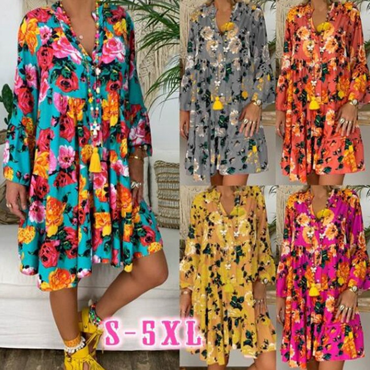 Loose Fit Floral Print V Neck Maxi Dress for Women Summer Casual Wear Available in Multiple Colors and Sizes Wholesale