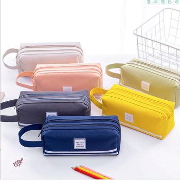 New creative double-layer large capacity portable pencil case simple oxford cloth double zipper pencil case stationery bag stationery box