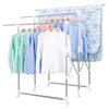 Floor-Standing Foldable Stainless Steel Balcony Clothes Drying Rack, Adjustable Height, Movable Clothes Rod, Foldable Clothes Drying Rack
