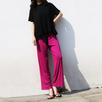 2024 Spring and Summer New Internet Celebrity Contrast Color Suit Women's Casual Loose Modal Home Color Matching Short Sleeve Two-Piece Set