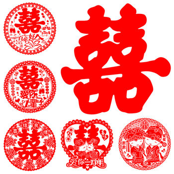 30cm Double Happiness Stickers for Wedding Room Decoration, Glass Paper-Cut Window Decorations, Static Stickers, Dragon and Phoenix, Hundred Years of Harmony, Wedding