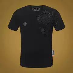 European and American Pp Trendy Brand Philippu Fashion Short-Sleeved Dragon Exquisite Embroidered Summer T-Shirt Round Neck Hot Diamond
