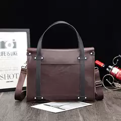 2026 New Korean Style Men's Business Briefcase Horizontal Style Crazy Horse Leather Handbag Single Shoulder Crossbody Bag Business Bag