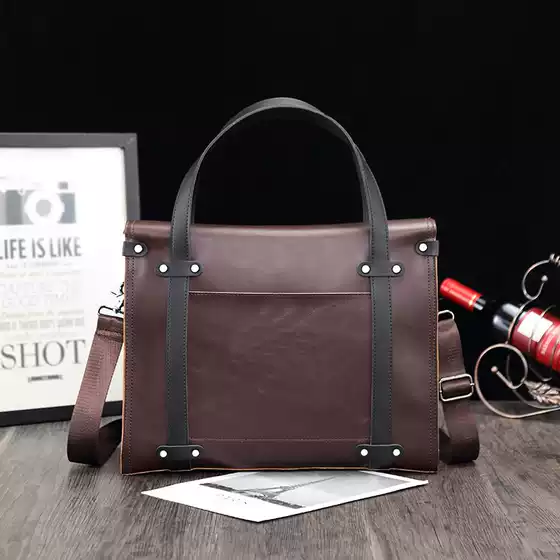 2026 New Korean Style Men's Business Briefcase Horizontal Style Crazy Horse Leather Handbag Single Shoulder Crossbody Bag Business Bag