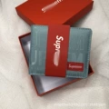 Fully embroidered short wallet blue with box