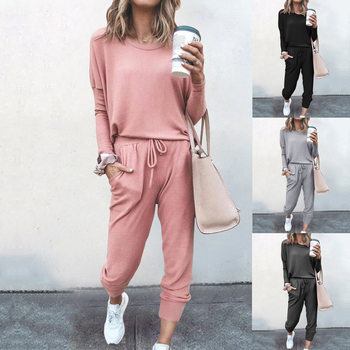 Spot Autumn and Winter New Cross-Border European and American Clothing Amazon Hot Style Loose Pure Color Long-Sleeved Casual Suit Om9126