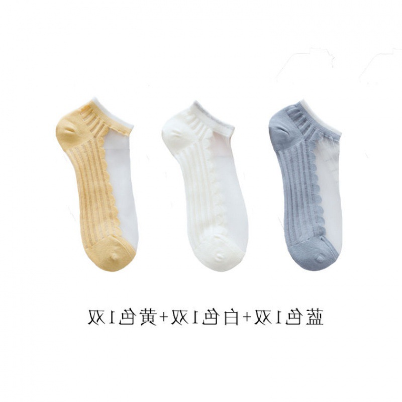 2022新款袜子女韩版短袜浅口可爱玻璃丝夏季薄款花边水晶丝袜透