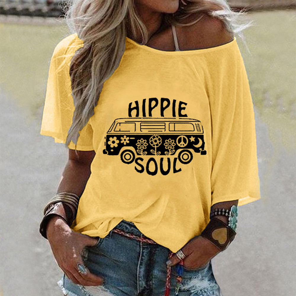 Womens Loose Fit Casual T Shirt Round Neck Printed Design Trendy Style Perfect for Spring Summer Ready to Ship