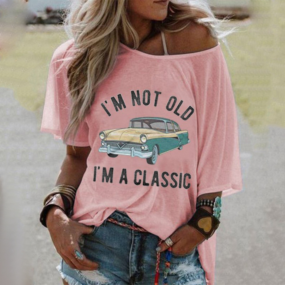 Womens Loose Fit Casual T Shirt Round Neck Printed Design Trendy Style Perfect for Spring Summer Ready to Ship