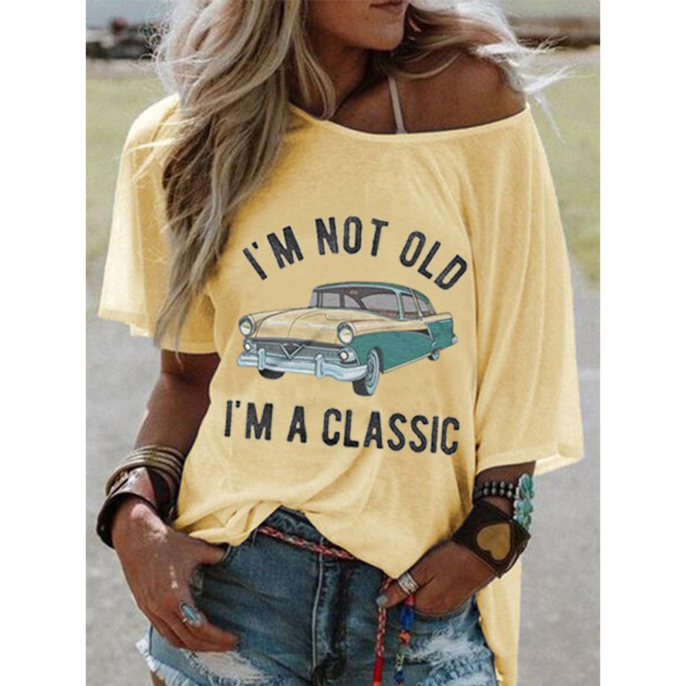 Womens Loose Fit Casual T Shirt Round Neck Printed Design Trendy Style Perfect for Spring Summer Ready to Ship