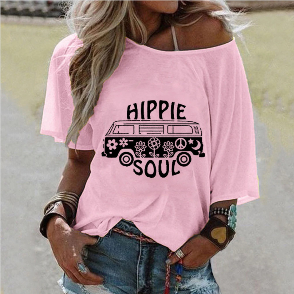 Womens Loose Fit Casual T Shirt Round Neck Printed Design Trendy Style Perfect for Spring Summer Ready to Ship