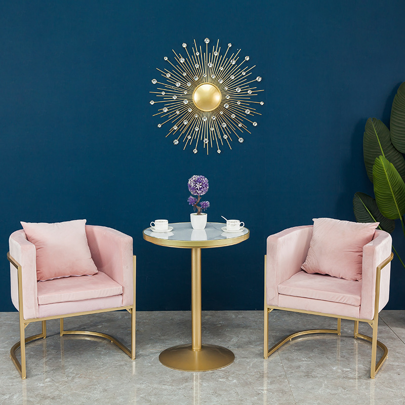 北欧轻奢布艺沙发酒店会客区铁艺沙发桌椅组合服装店接待单人椅