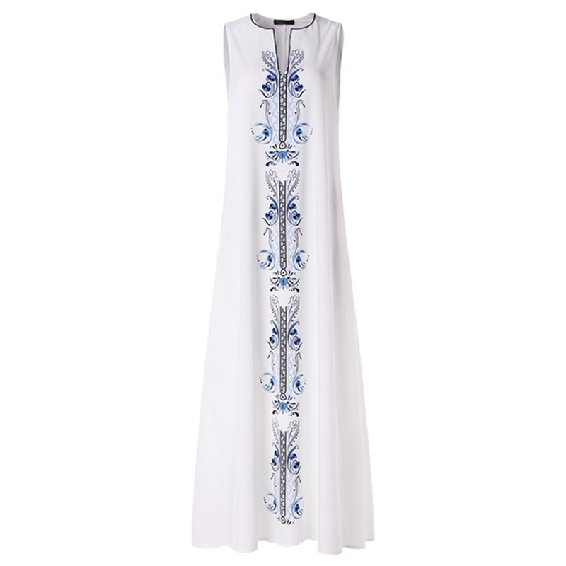 Vintage Floral Print Womens Dress V Neck Sleeveless Pocket Design Summer Casual Wear Wholesale Available