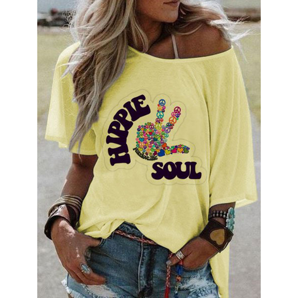 Womens Loose Fit Casual T Shirt Round Neck Printed Design Trendy Style Perfect for Spring Summer Ready to Ship