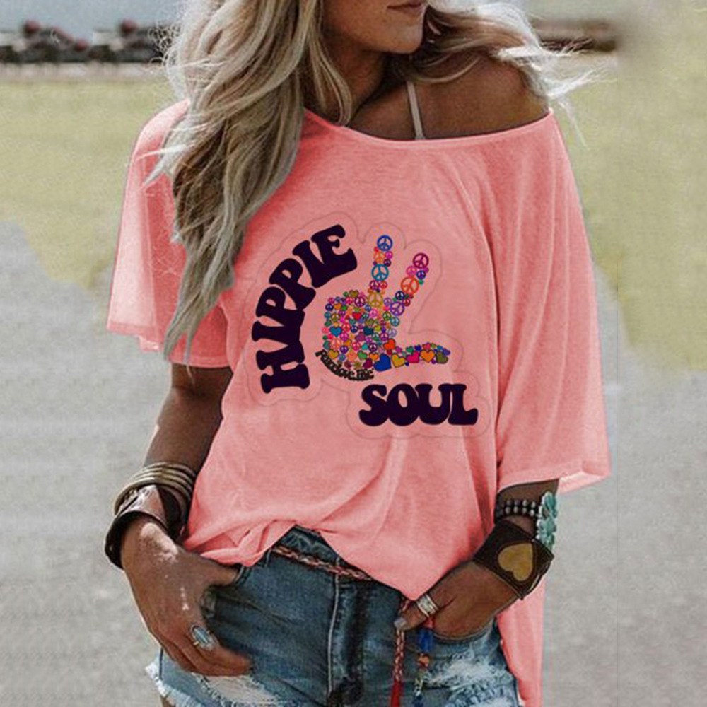 Womens Loose Fit Casual T Shirt Round Neck Printed Design Trendy Style Perfect for Spring Summer Ready to Ship