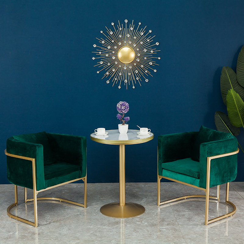 北欧轻奢布艺沙发酒店会客区铁艺沙发桌椅组合服装店接待单人椅