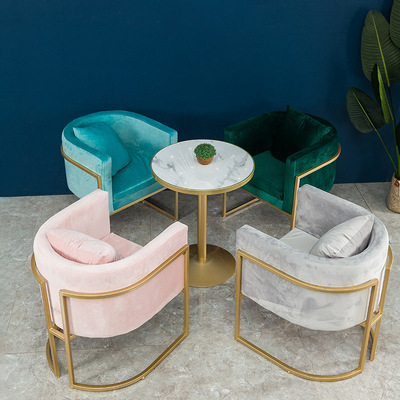 北欧轻奢布艺沙发酒店会客区铁艺沙发桌椅组合服装店接待单人椅