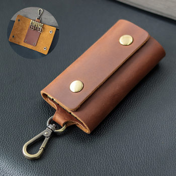 Crazy Horse Leather Casual Retro Key Bag Men's Waist Hanging Real First Layer Cowhide Coin Purse Car Multifunctional Keychain