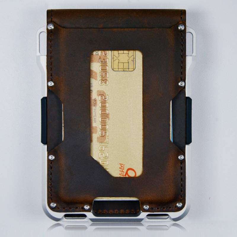 Cross-border Explosive RFID Metal Anti-magnetic Aluminum Alloy Card Holder Multi-function Men's Genuine Leather Credit Card Card Case Wallet