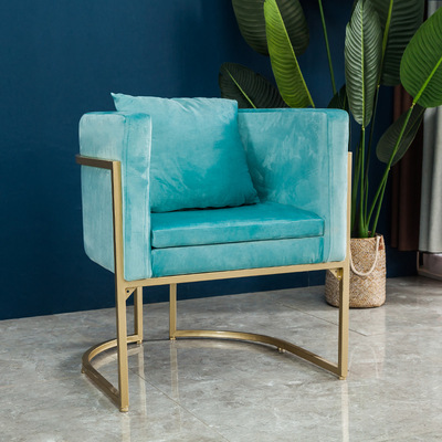 北欧轻奢布艺沙发酒店会客区铁艺沙发桌椅组合服装店接待单人椅