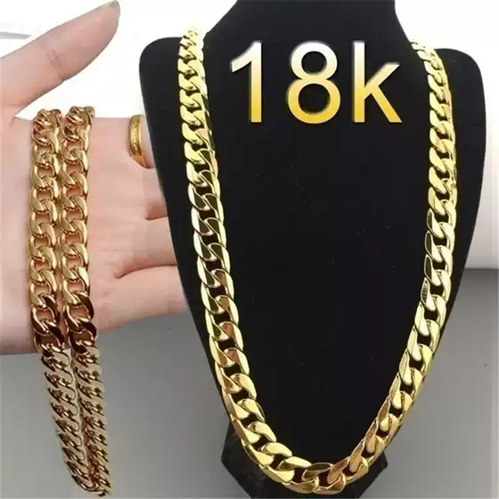 Cross-Border Jewelry European and American Fashion New Gold Necklace 18K Gold Plated Men's 6mm Side Necklace Manufacturer Wholesale