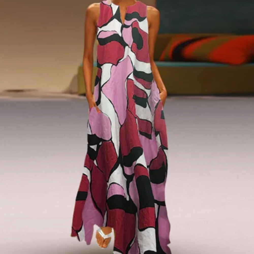 Fashionable Floral Print Sleeveless Maxi Dress Elegant Design Comfortable Fabric Perfect for Summer Events Wholesale