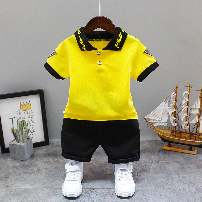 Boys' summer suit new children's summer clothes men's baby Summer letter lapel short sleeve two-piece wholesale
