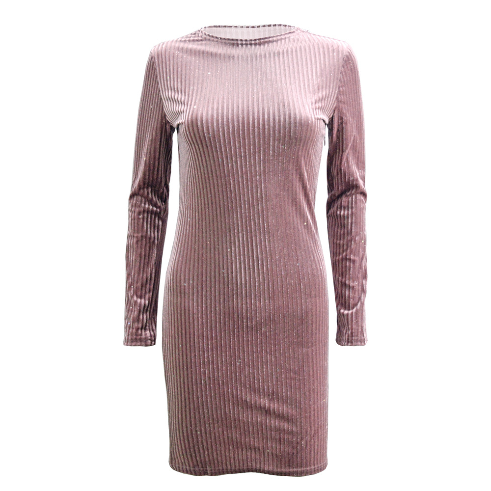 Pink Velvet Long Sleeve Bodycon Dress Sparkling Sequins Elegant Evening Wear Wholesale Available