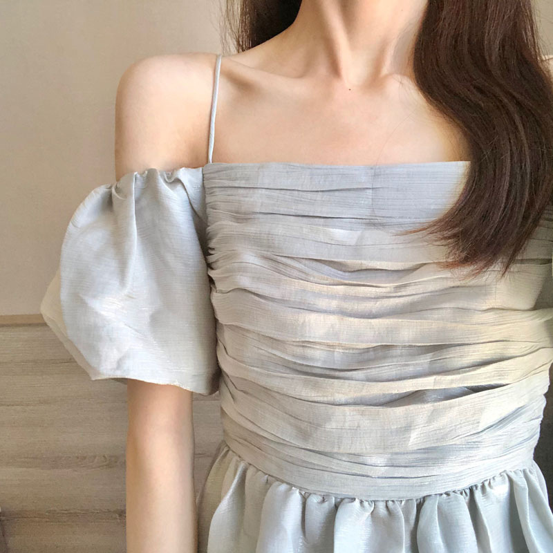 Đầm maxi nữ thắt eo dáng chữ A tay ngắn — Xanh lá cây