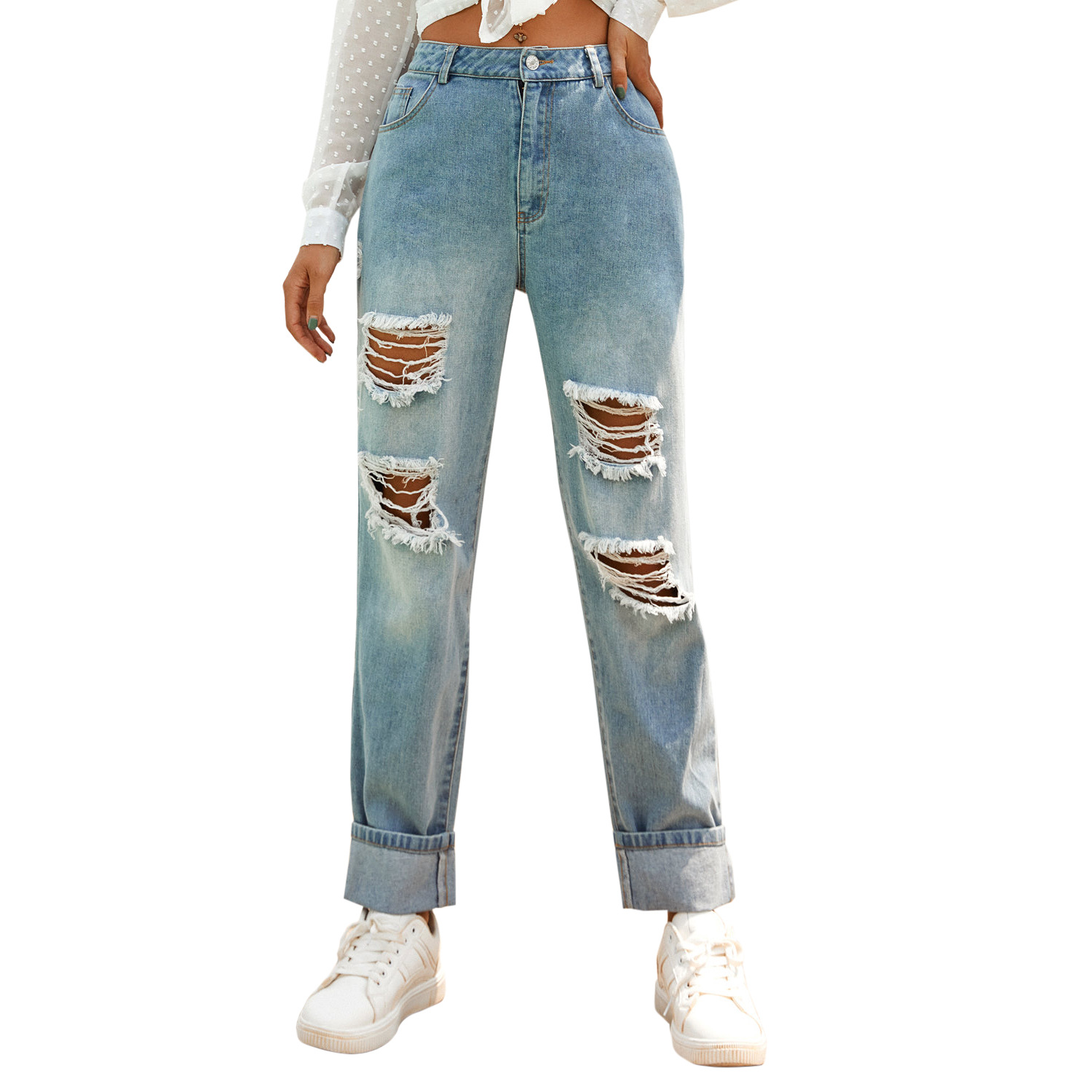 High Waisted Ripped Denim Jeans for Women Stylish Casual Comfortable Fit Perfect for Work or Everyday Wear