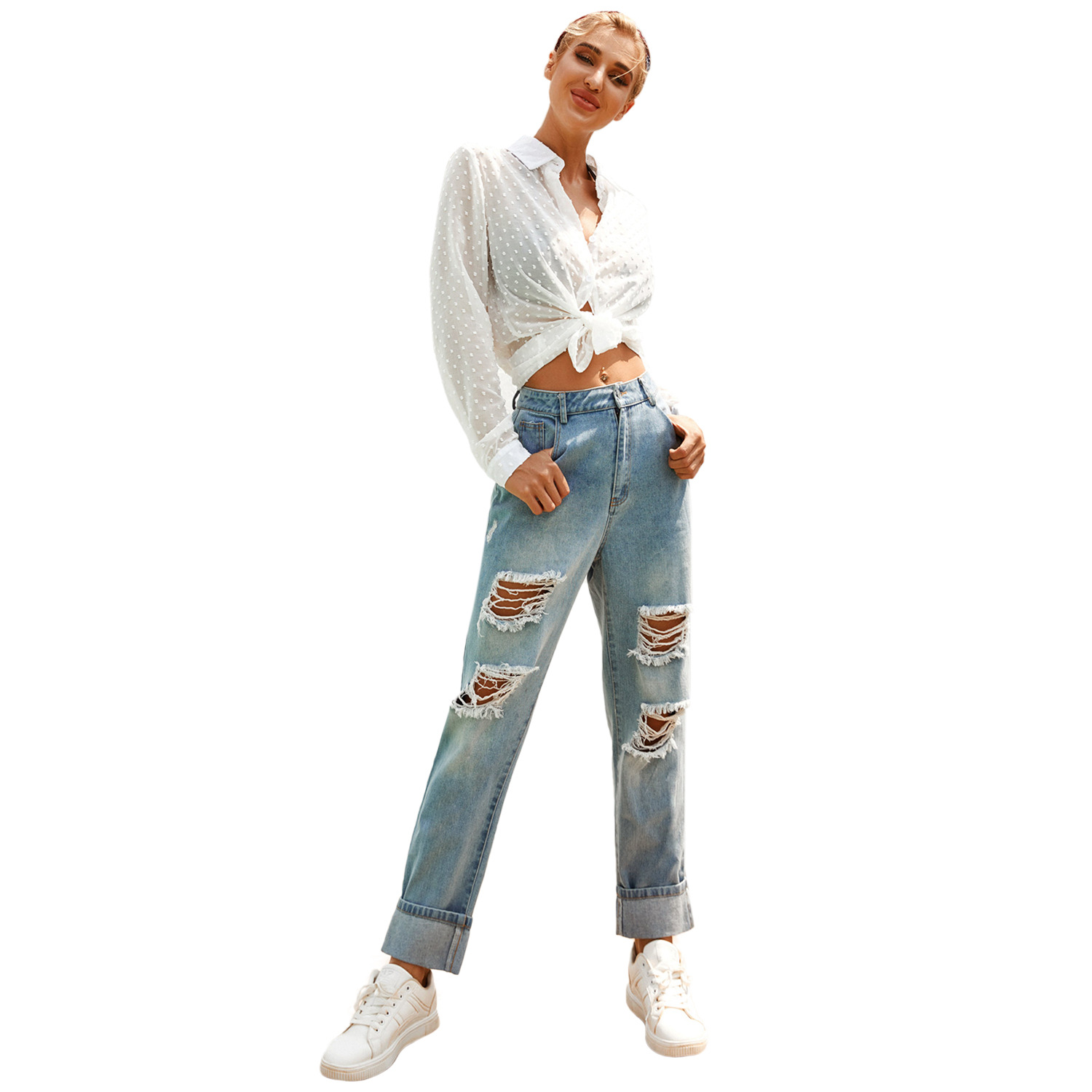 High Waisted Ripped Denim Jeans for Women Stylish Casual Comfortable Fit Perfect for Work or Everyday Wear