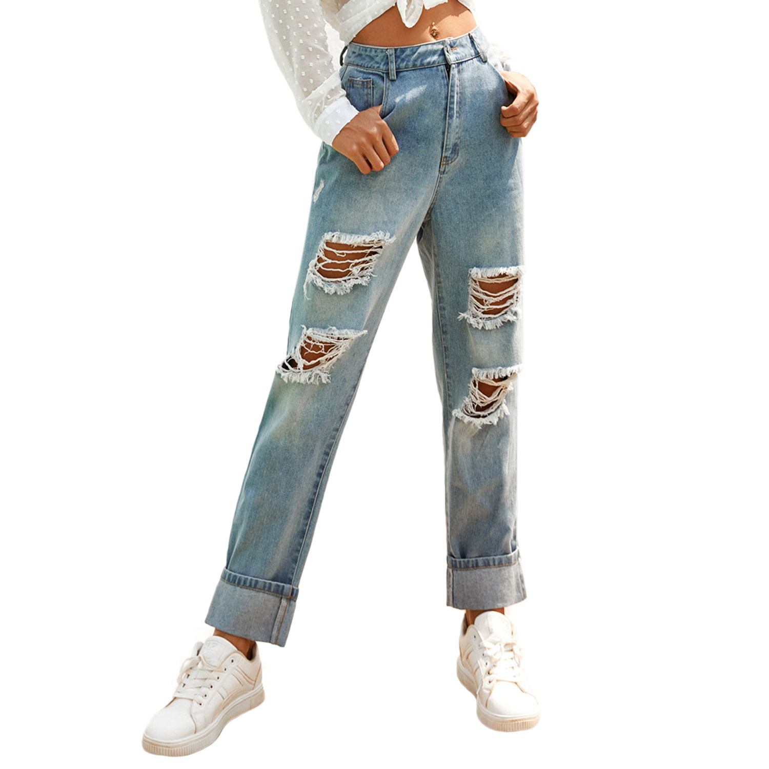 High Waisted Ripped Denim Jeans for Women Stylish Casual Comfortable Fit Perfect for Work or Everyday Wear