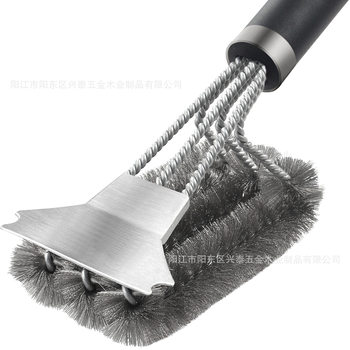 Baking edge manufacturers supply scraper three-head oven grill net cleaning brush BBQ barbecue tools stainless steel barbecue brush