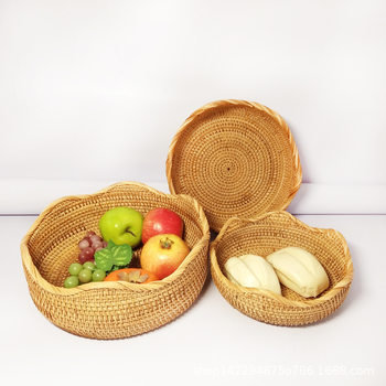 Vietnam rattan fruit plate snack basket dried fruit plate candy basket tea snack plate steamed bread basket sundries stationery storage basket