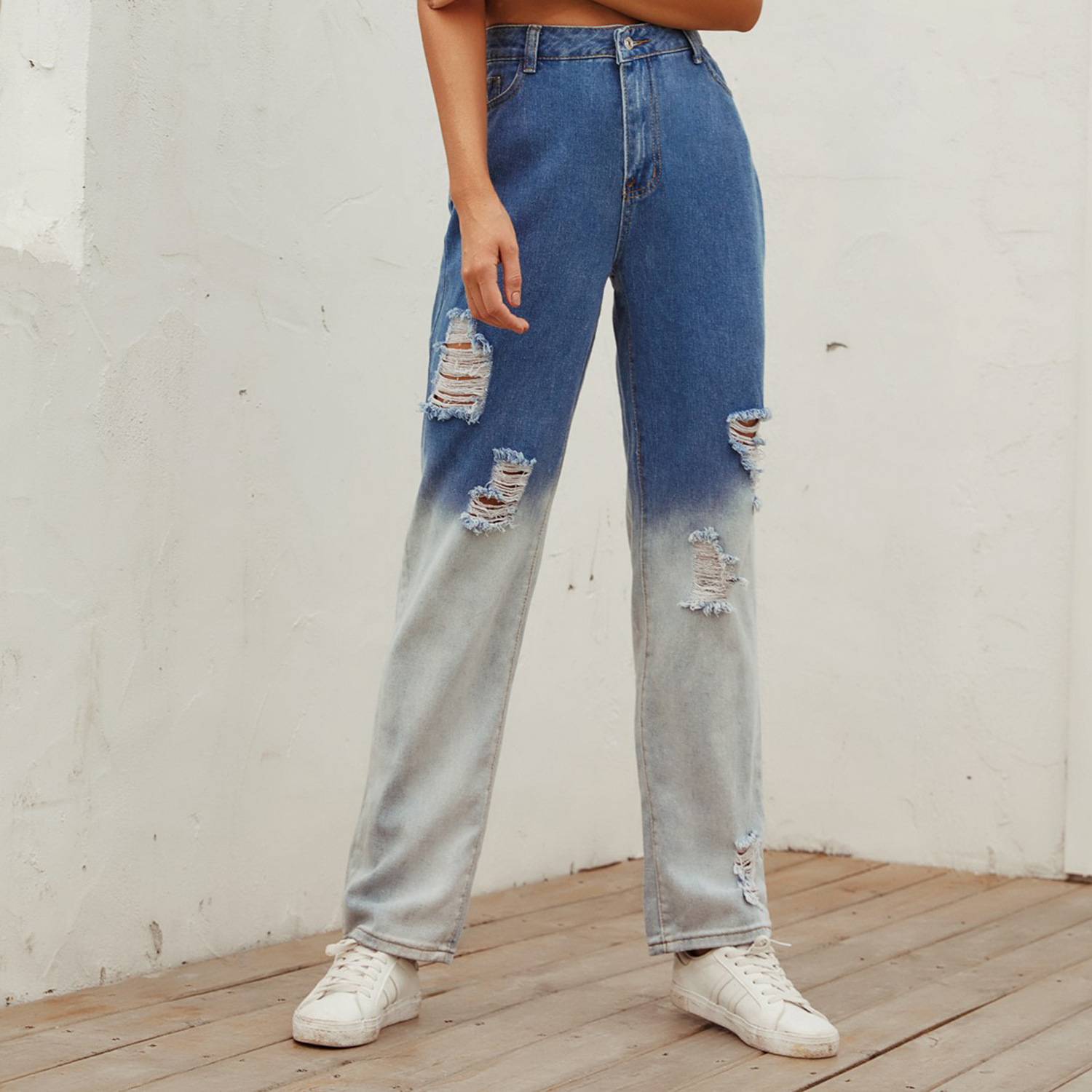 High Waisted Distressed Denim Jeans Vintage Style Retro Aesthetic Casual Wear Wholesale Available