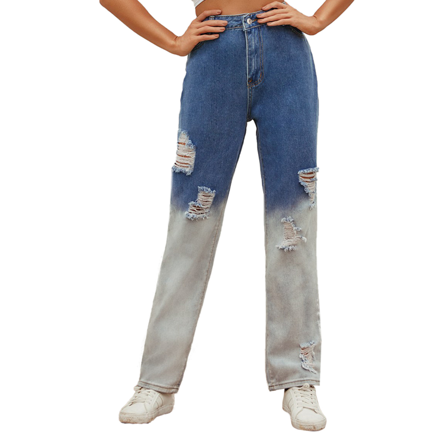 High Waisted Distressed Denim Jeans Vintage Style Retro Aesthetic Casual Wear Wholesale Available
