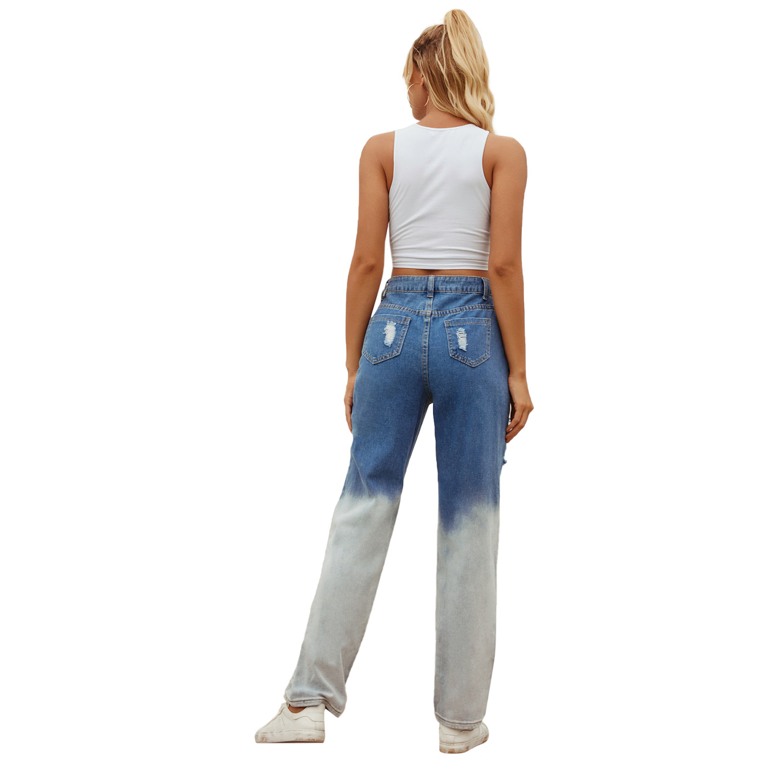 High Waisted Distressed Denim Jeans Vintage Style Retro Aesthetic Casual Wear Wholesale Available
